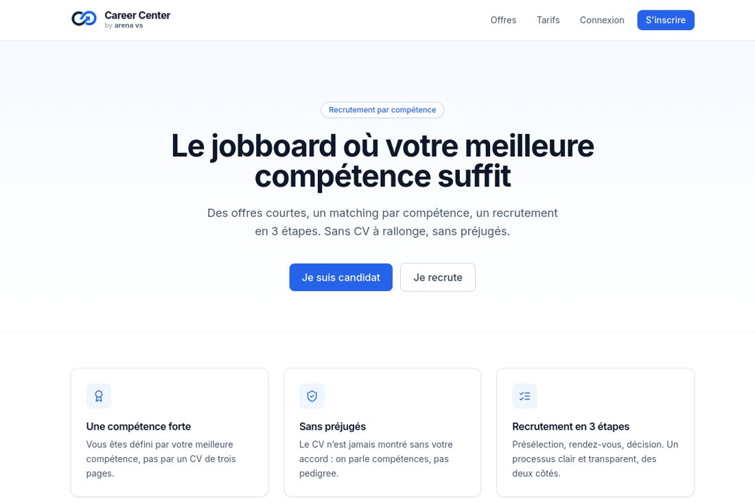 Aperçu de Career Center, le jobboard d'Arena VS